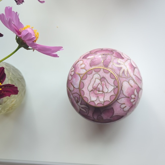 Vintage Pink Floral Cloisonné Vase/Jar - Picture 14 of 17